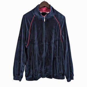 Men's Large Blue VELVET Track Jacket Full Zip Athletic Lounge Shirt Basketball